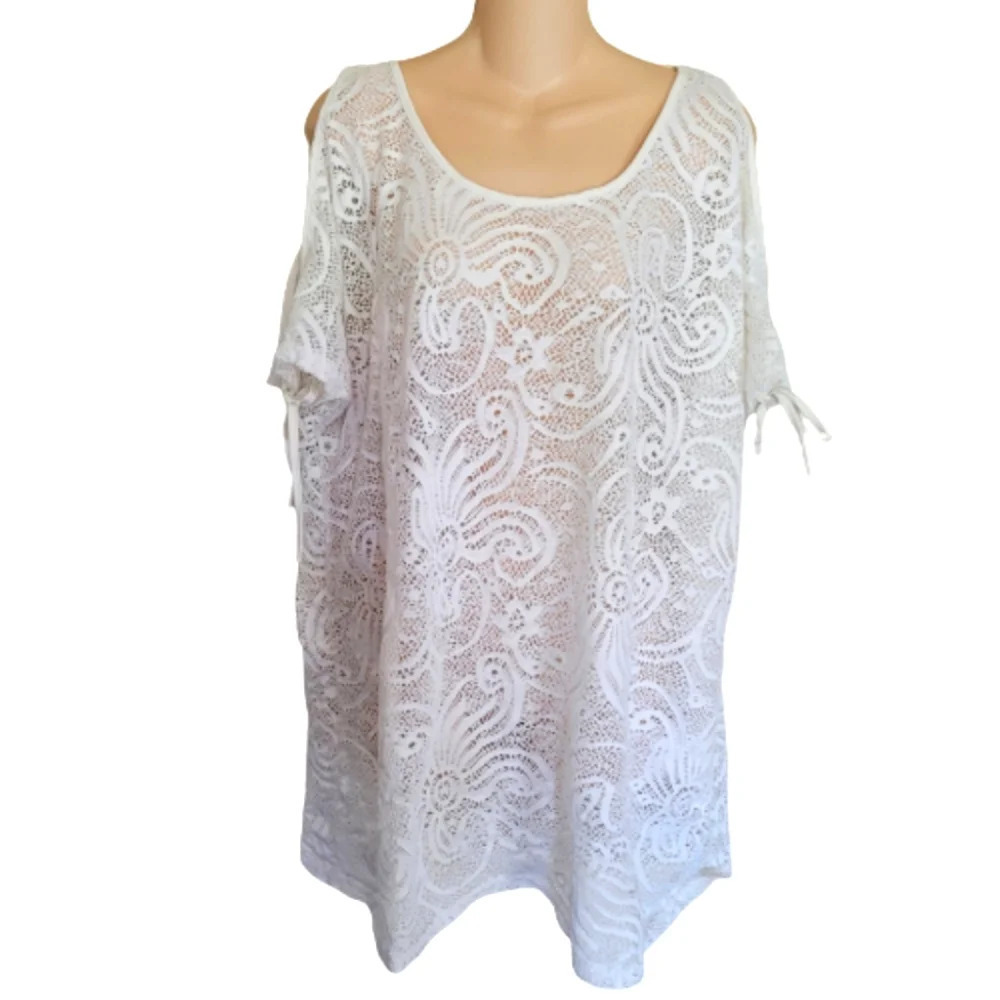 Aruba Blue White Crochet Lace Swimsuit Coverup Size Women's One Size